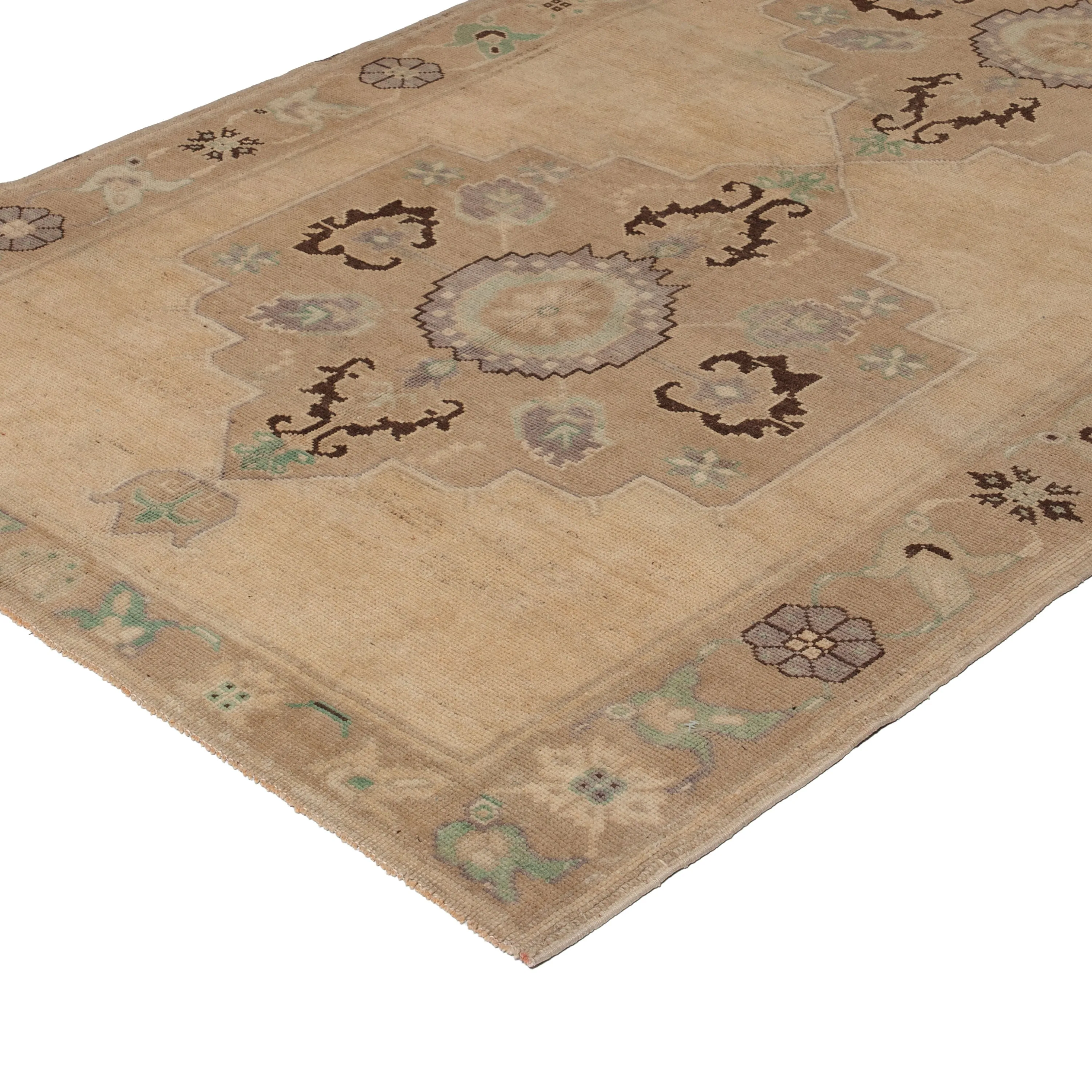 Beige Vintage Traditional Wool Rug - 5'2" x 12'