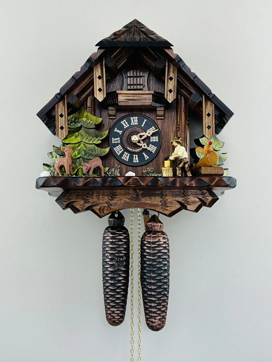 Eight Day Cuckoo Clock Cottage - Man Chopping Wood