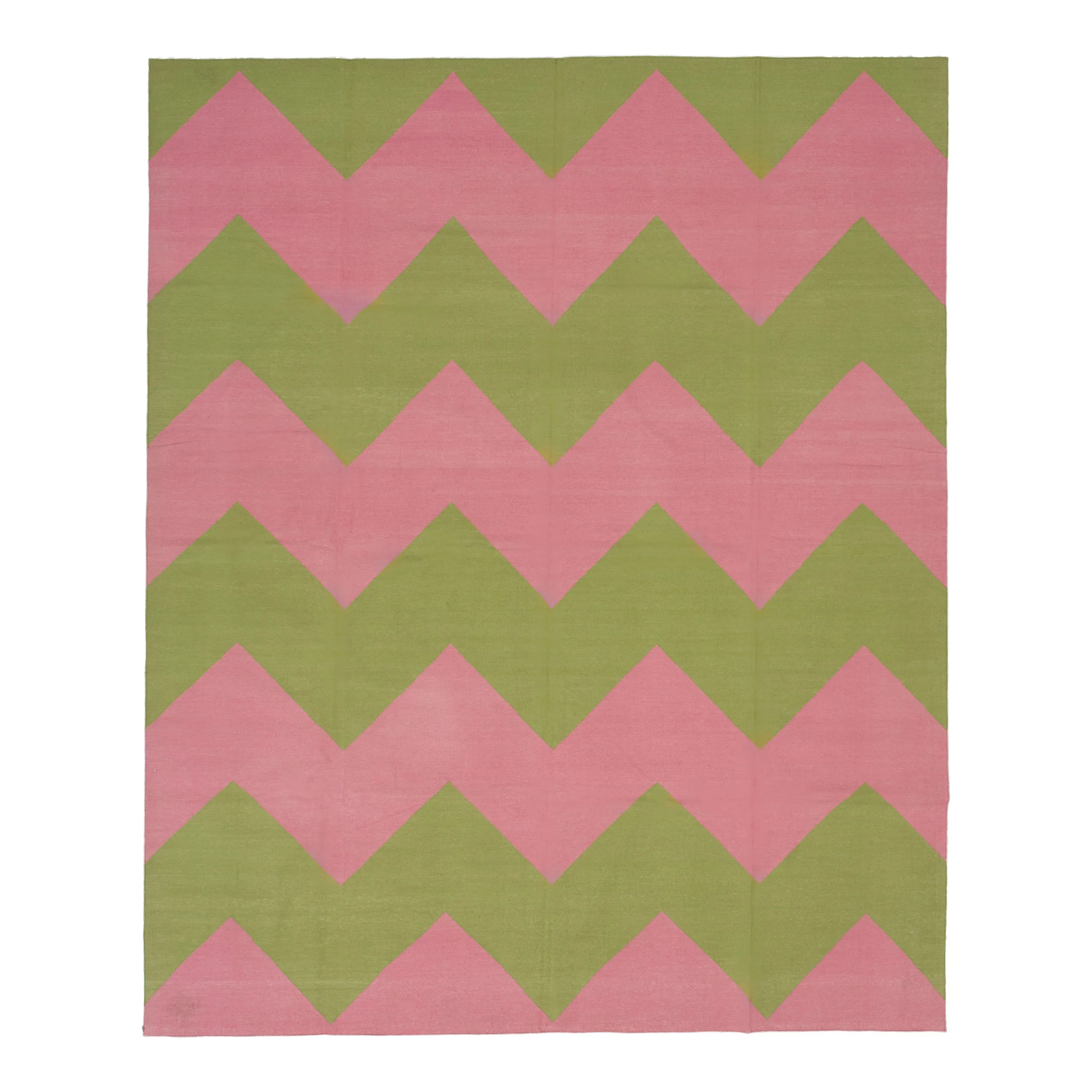 Pink & Green Chevron Dhurrie Cotton Rug - 7'10" x 9'10"