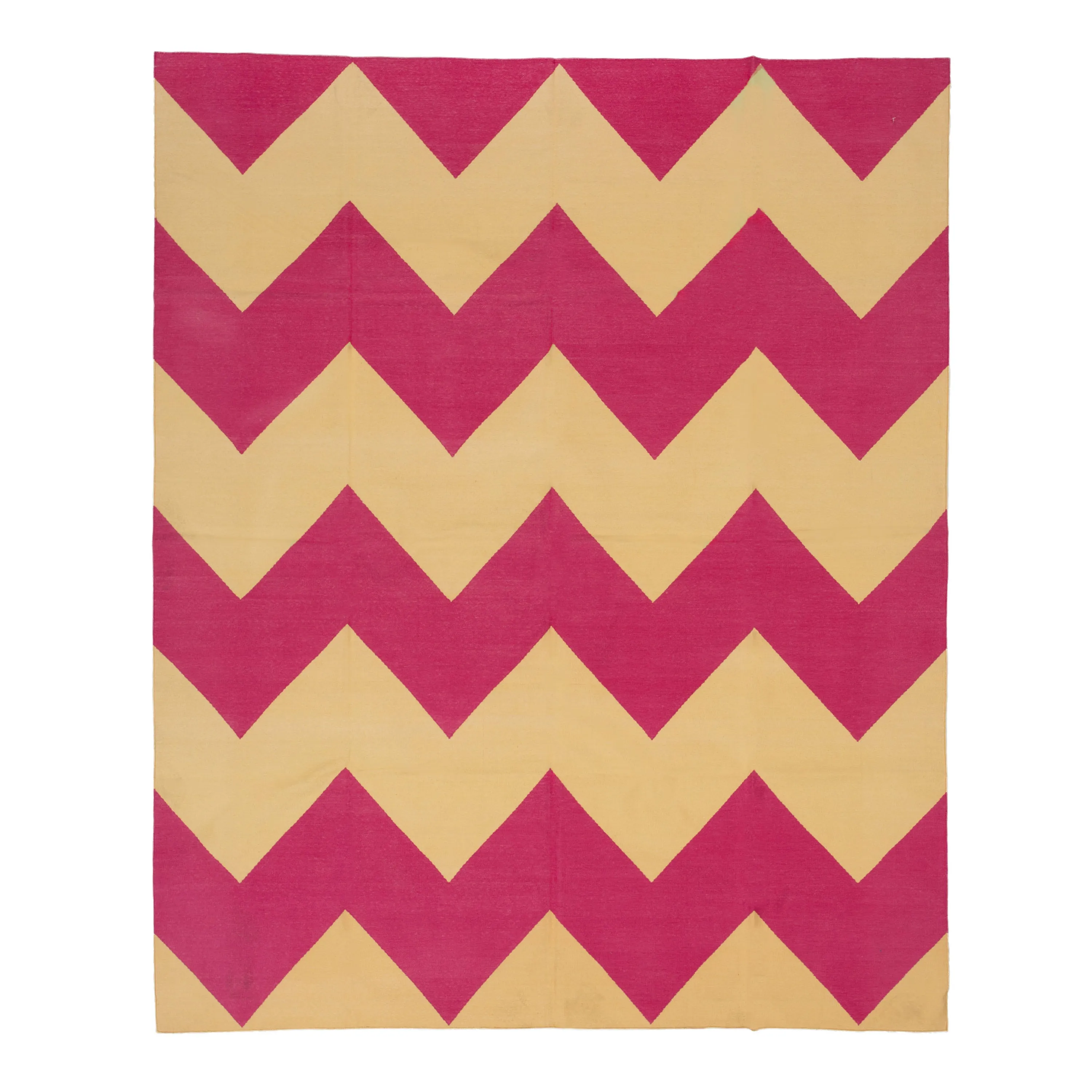 Pink & Yellow Chevron Dhurrie Cotton Rug - 7'10" x 9'10"